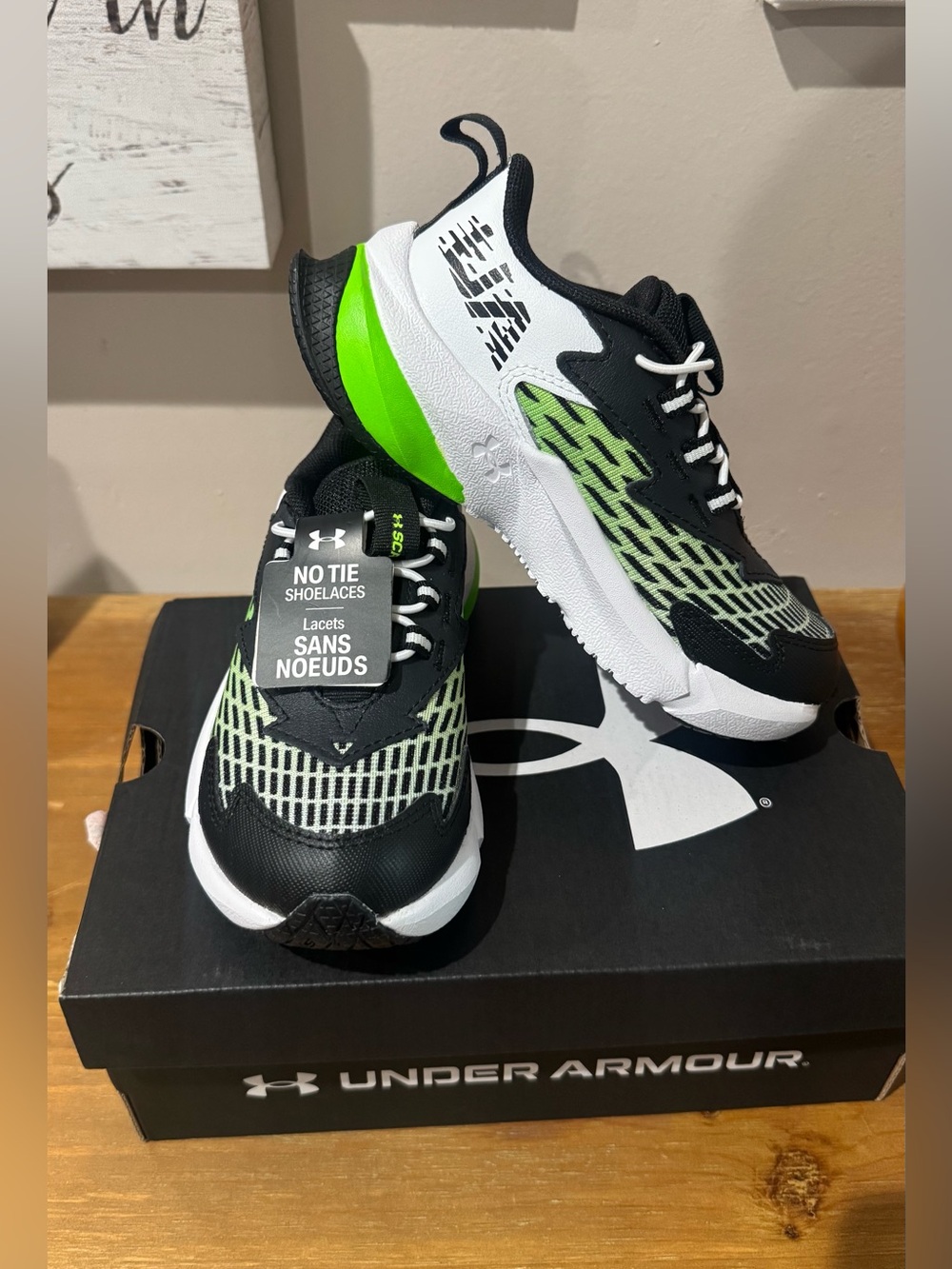 NWT Under Armour Kids Black & Neon Green Slip-On Athletic Sneakers
